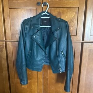 Women's Seven 7 for all Mankind Faux Moto Jacket Size S Dark Teal/Green Cropped